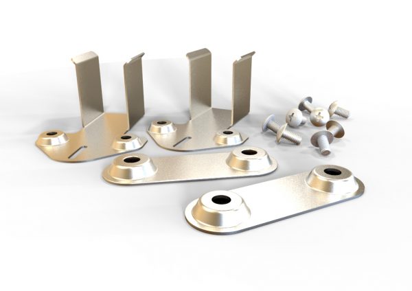 Use this stainless steel ganging bracket kit to connect Dash and Swerve Benches together. The brackets can also be used to anchor the benches to the floor (anchor fasteners provided by others.) 