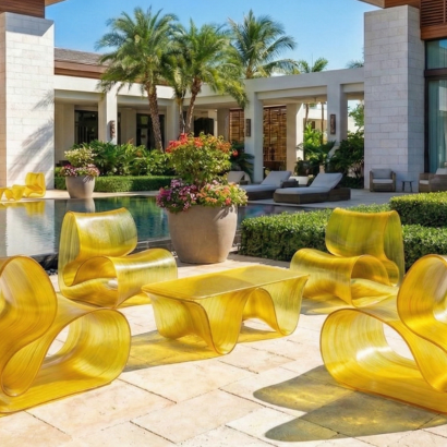 23101CH and 23105CH Baja Club Chair and Lounge Table rendered in Crystal Honey color - render only