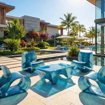 23101CT and 23105CT Baja Club Chair and Lounge Table in Crystal Topaz color - render only