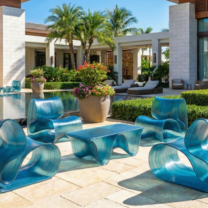 23101CT and 23105CT Baja Club Chair and Lounge Table rendered in Crystal Topaz color