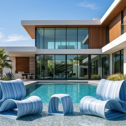 23102CB and 23108CB - Baja Club Chair and Side Table - rendered in Cloud Blue Color - image 2