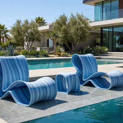 23104CB and 23108CB - Baja Studio Chair and Side Table - rendered in Cloud Blue Color