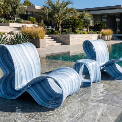 23104CB and 23108CB Baja Studio Chair and Side Table rendered in Cloud Blue Color - render only