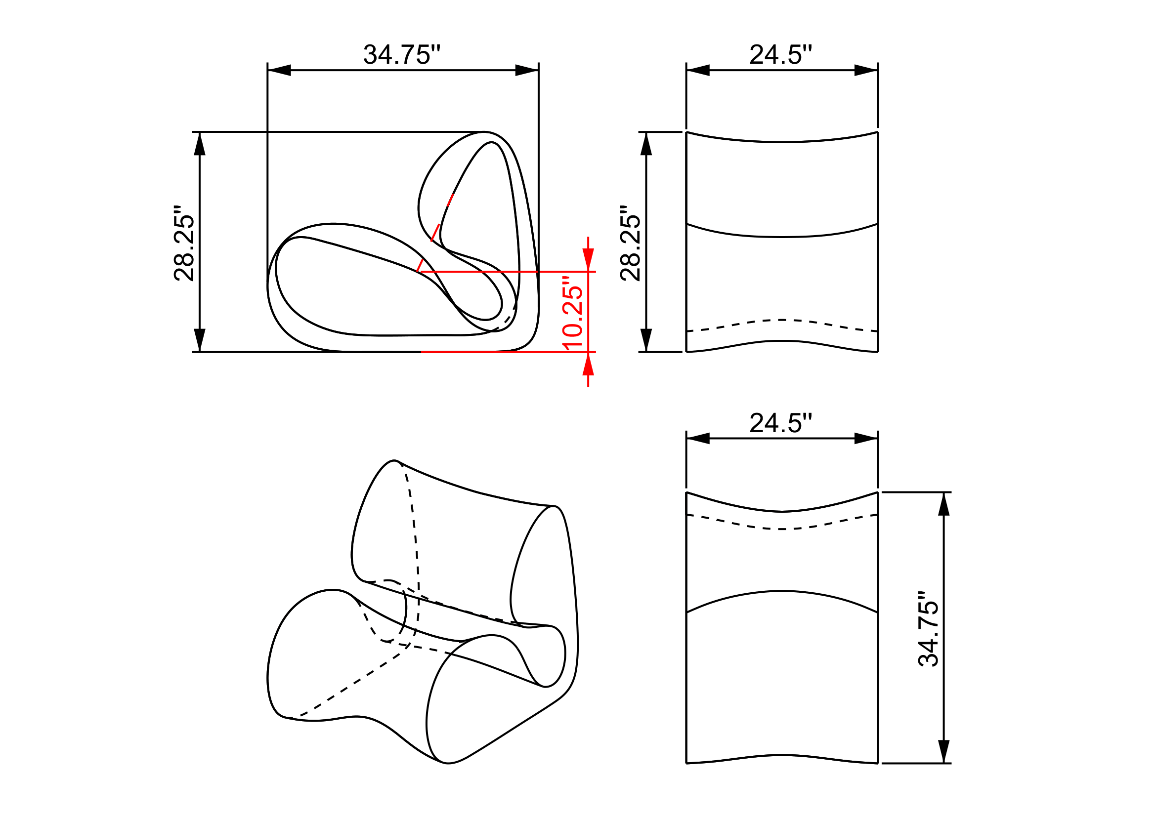 Pool Baja Series Club Chair Orthographic