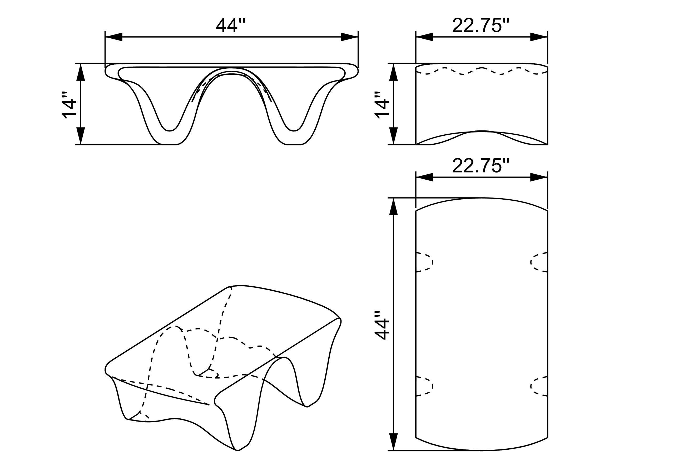 baja coffee table orthographic image
